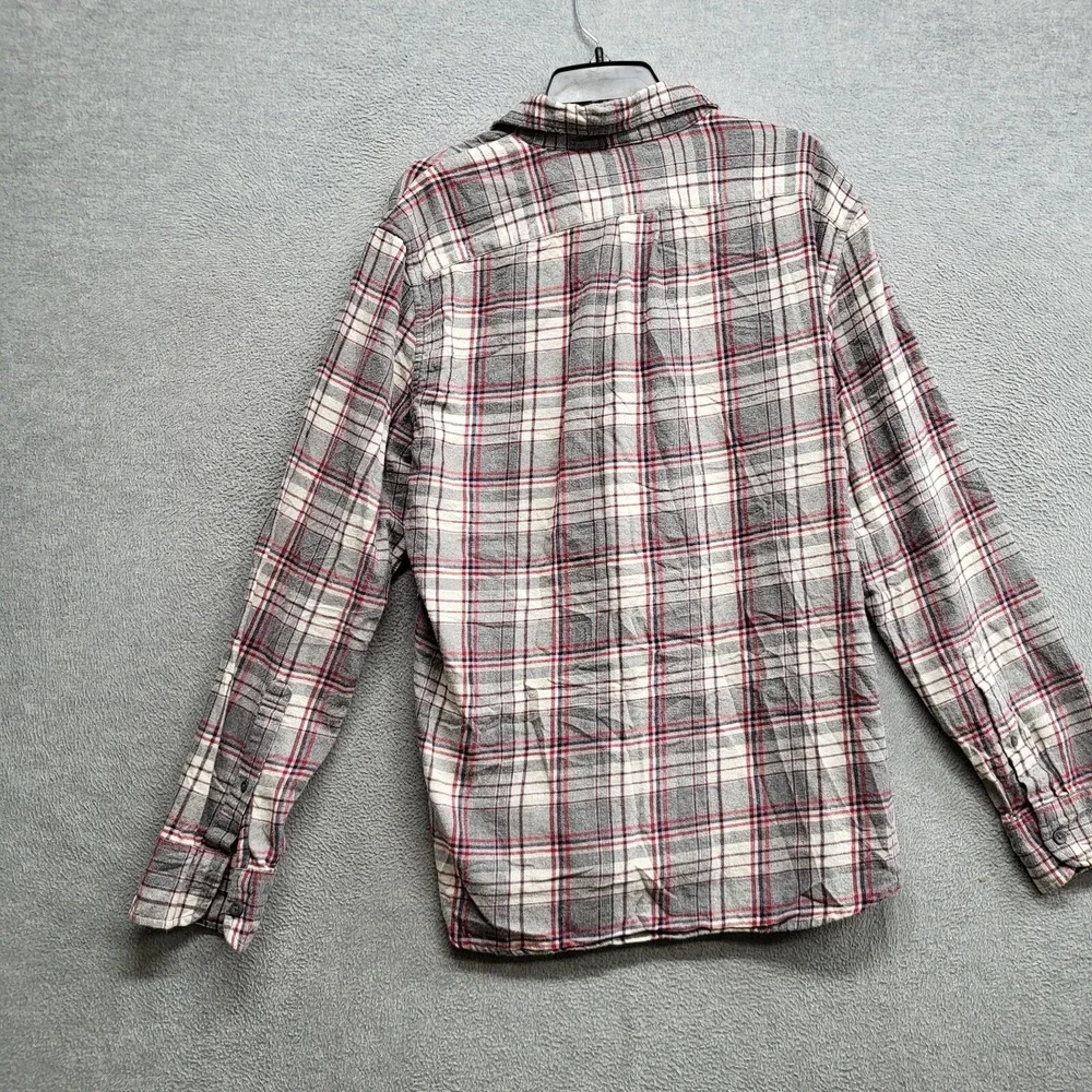 J Crew Men Button Up Shirt L‎ Gray Plaid Flannel Slim Cotton Long Sleeve
